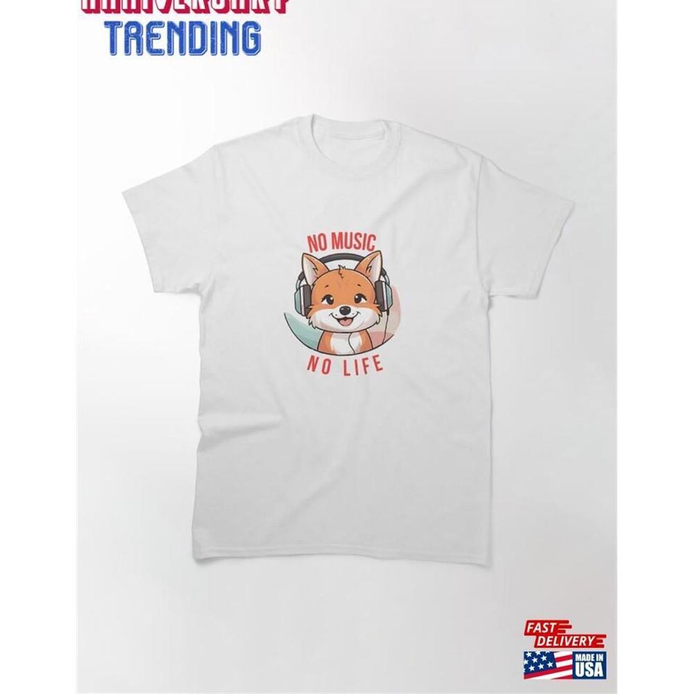 No Music LifeCute Fox Tshirt Unisex - Picture 1 of 4